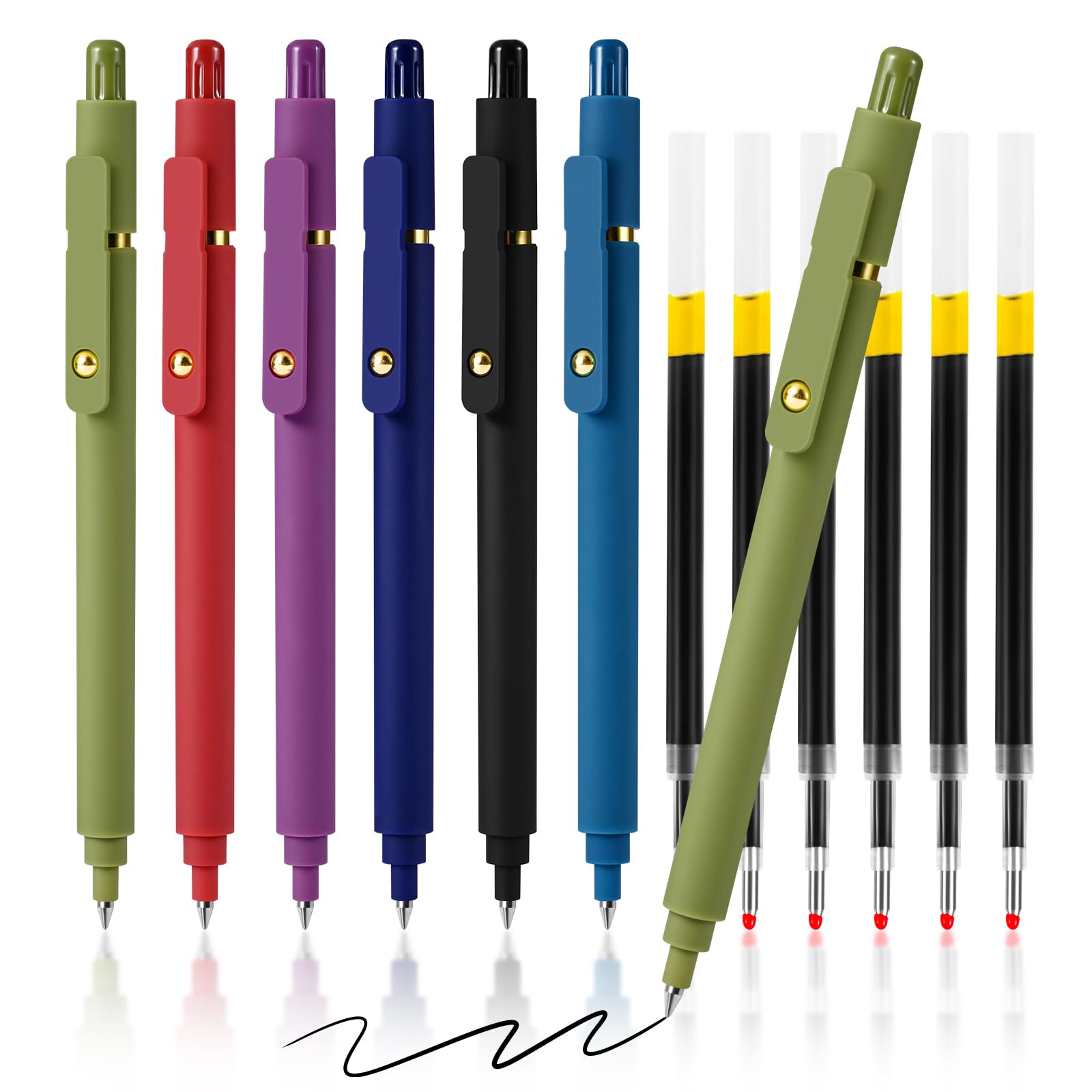 TINNIVI Gel Pens, 6 Pack 0.7mm Fine Point Black Ink Pens with 6 Refills, Quick Dry & No Smear, Smooth Writing Pens for Journalin