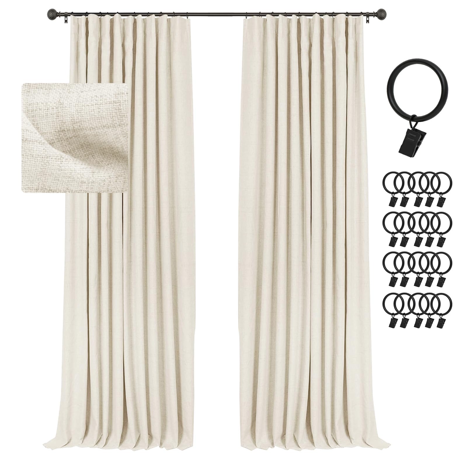 Inovaday Cream Blackout Curtains 63 Inches Long, 100% Light Blocking Thermal Insulated Room Darkening Curtains & Drapes For Bedr