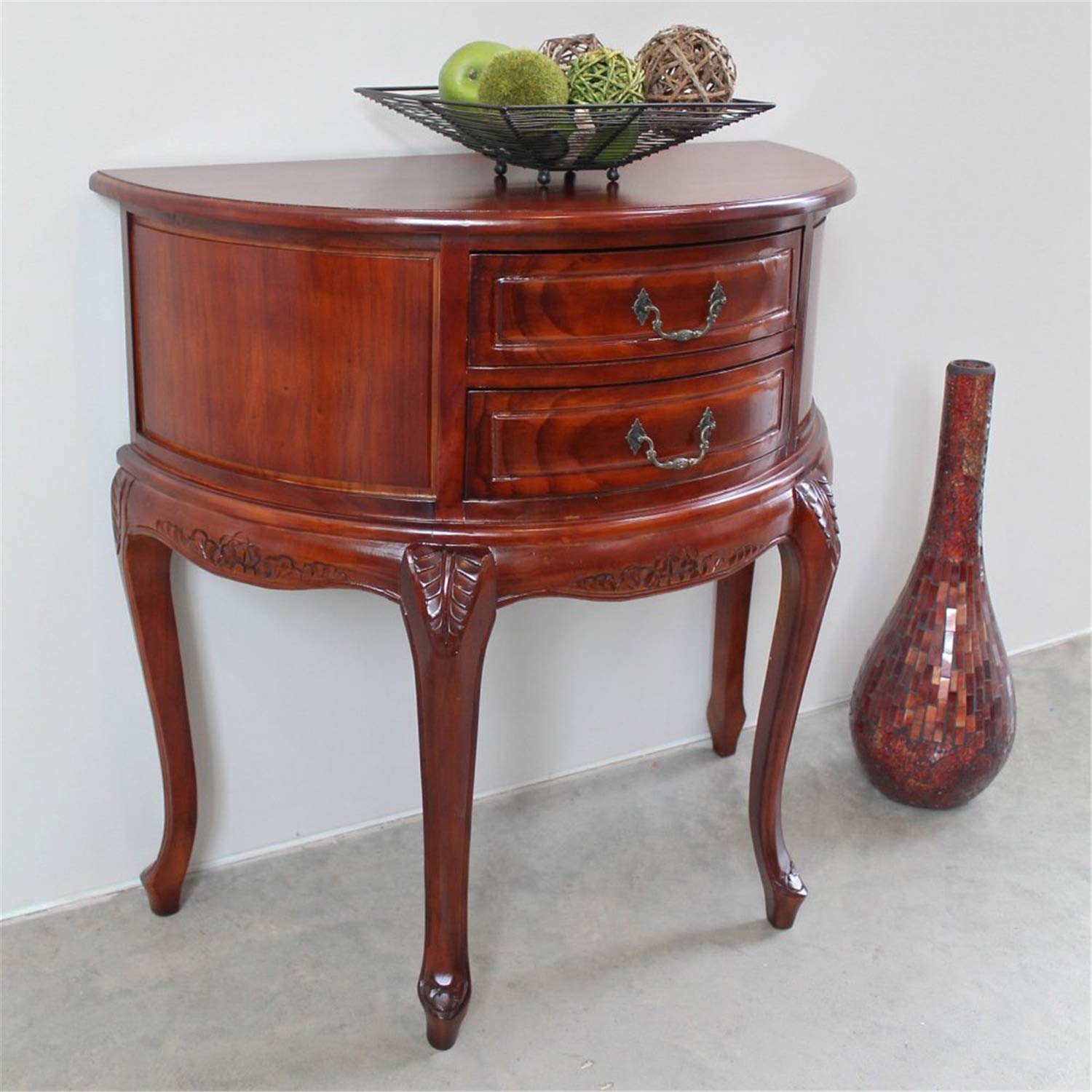 International Caravan Furniture Piece Half Moon Wood Wall Table With Two Drawers