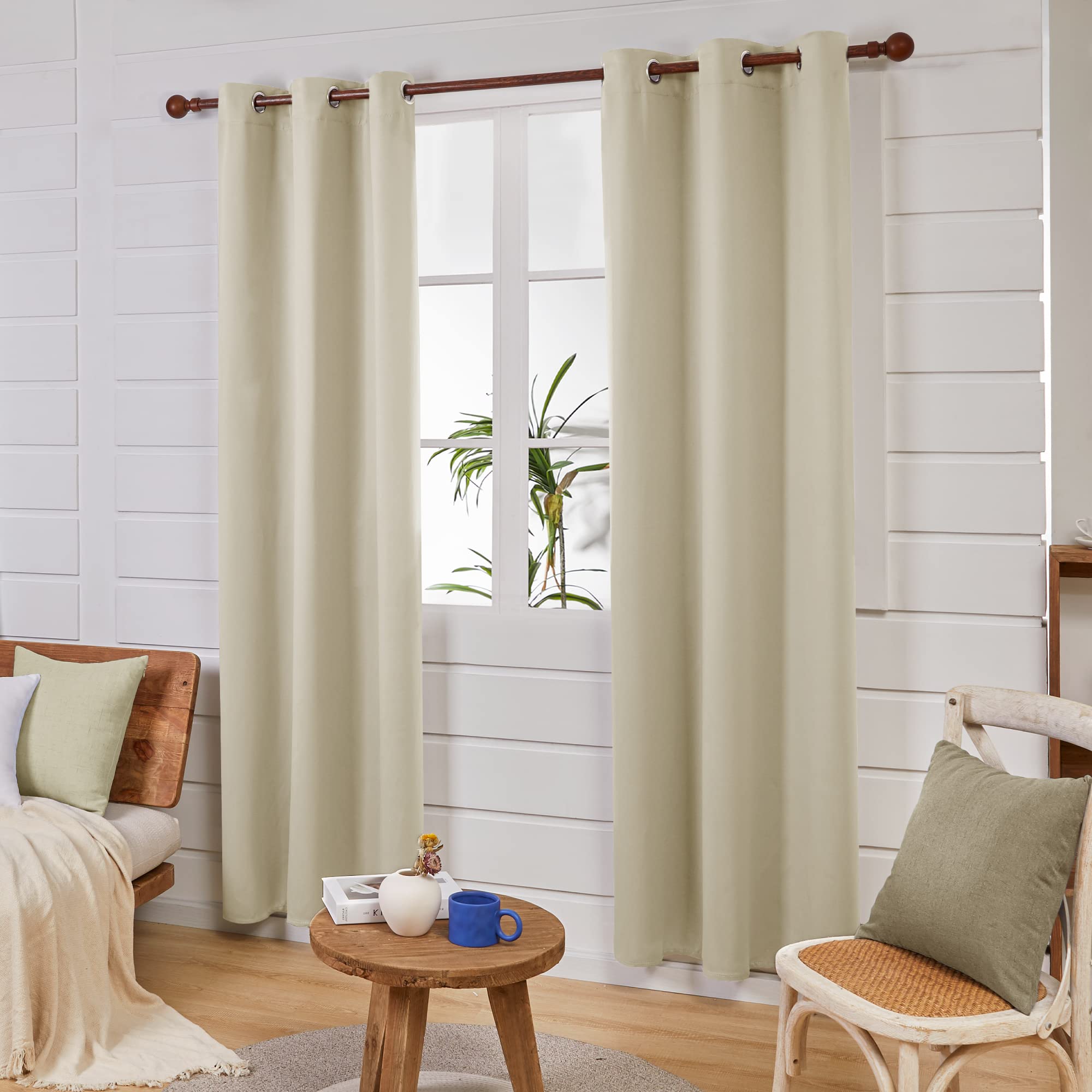 Deconovo Blackout Grommet Curtains ?Thermal Insulated, Noise-Reducing, Sustainable & Easy-Care Drapes For Bedroom, Living Room & Office ?Oeko-Tex Certified, Beige, 42W X 63L Inch (Set Of 2)
