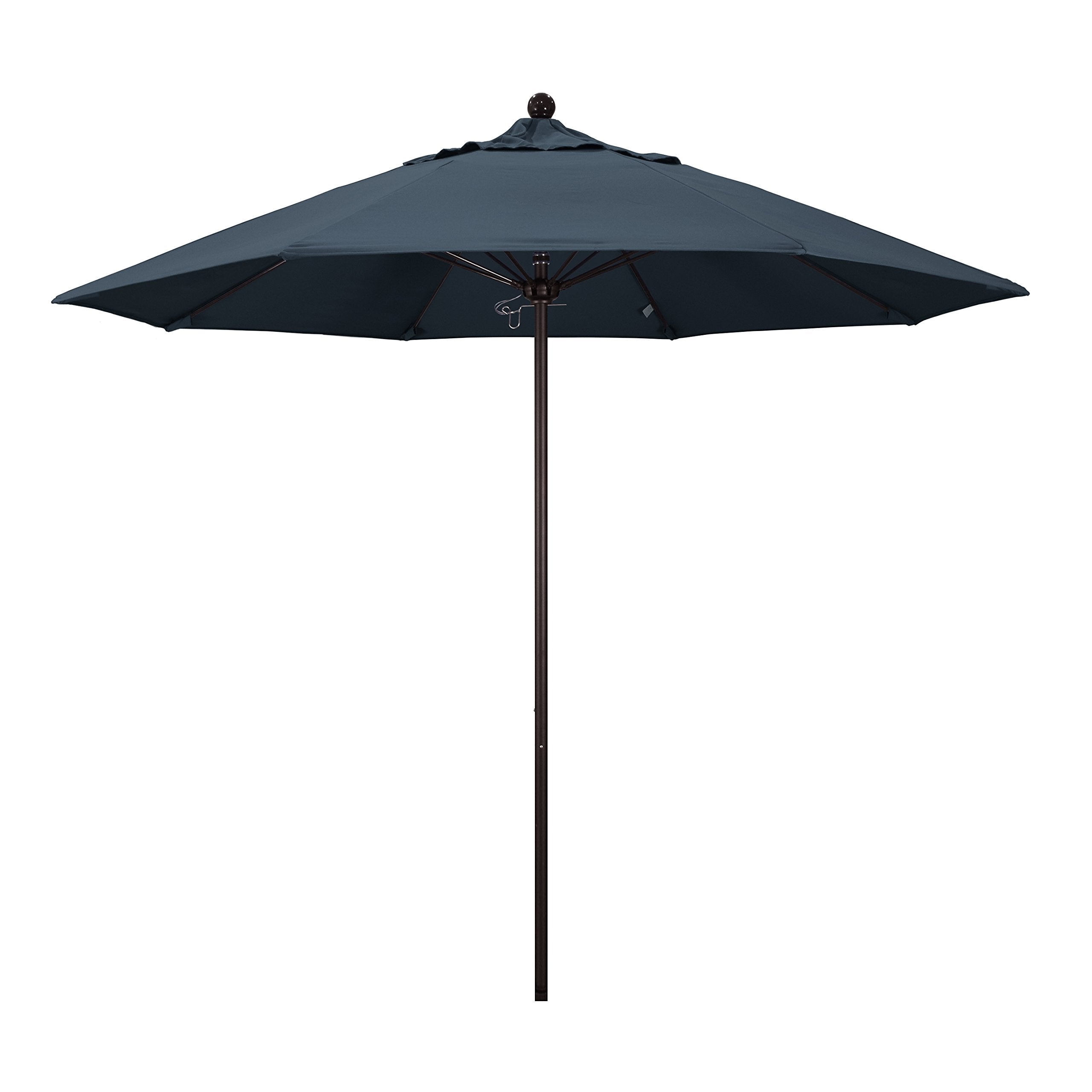 California Umbrella 9' Round Aluminum/Fiberglass Umbrella, Push Open, Bronze Pole, Pacifica Sapphire Fabric