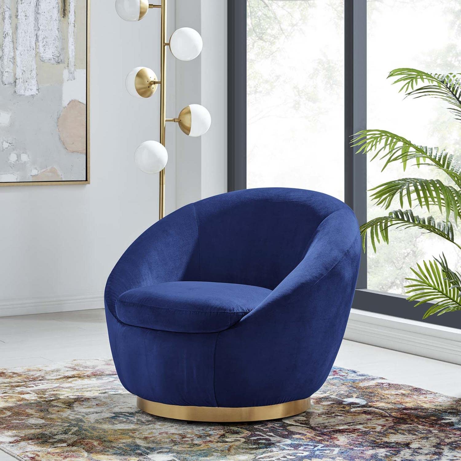 Modway Buttercup Modern Performance Velvet Swivel Chair In Gold/Navy
