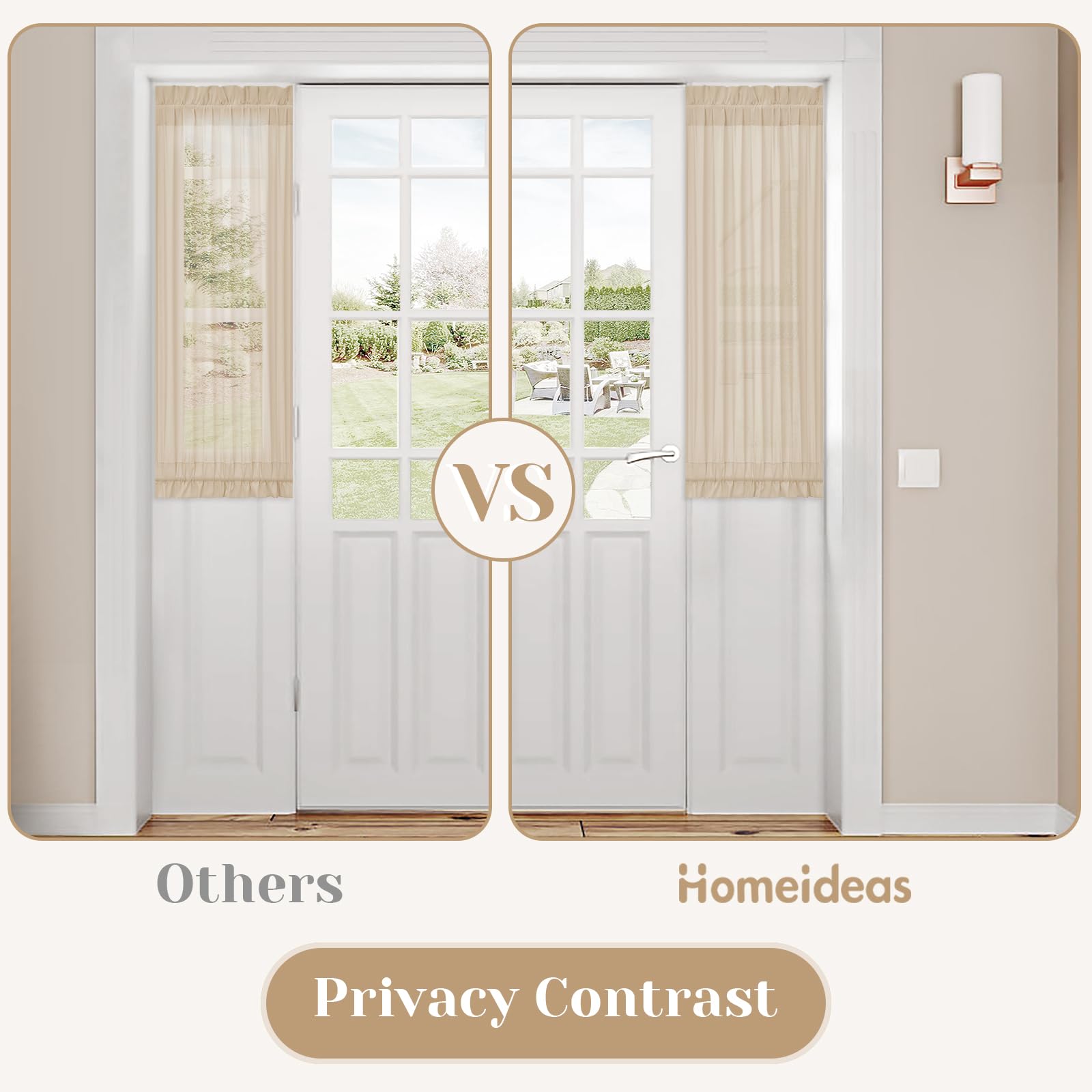 Homeideas Non-See-Through Sidelight Curtains For Front Door, Privacy Semi Sheer Door Window Curtains, Rod Pocket Light Filtering French Door Curtains With Tieback, (1 Panel, Beige/Taupe, 26W X 40L)