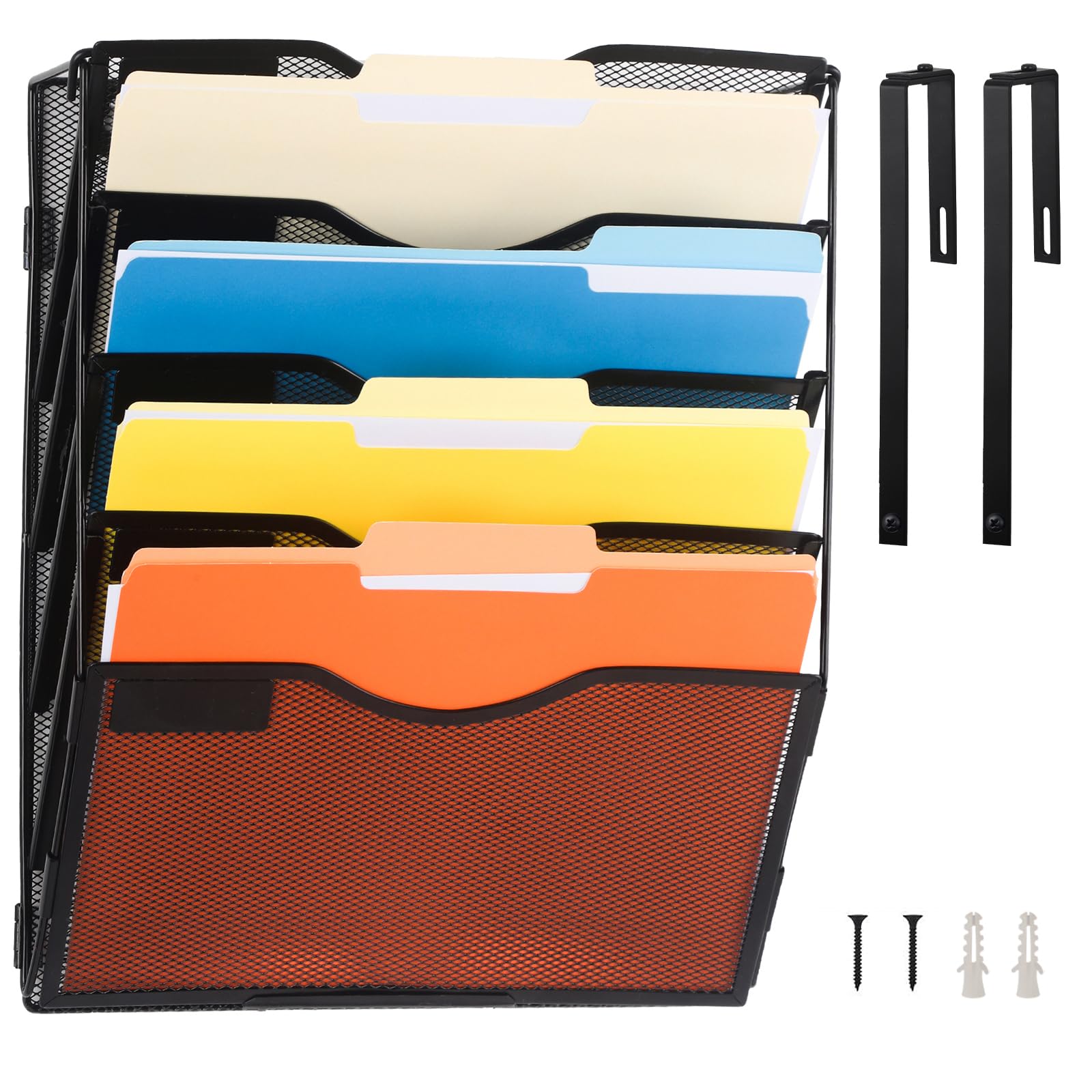 Easepres 5 Pocket Mesh Hanging Wall File Organizer With Hangers & Nametag Label, Wall Mounted Mail Paper Document Folder Holder,