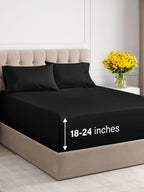Extra Deep Pocket Cal King Sheets - 4 Piece Breathable & Cooling Bed Sheets - Hotel Luxury Bed Sheet Set - Soft, Wrinkle Free & Comfy - Easily Fits Extra Deep Mattresses - Deep Pocket Black Sheets Set