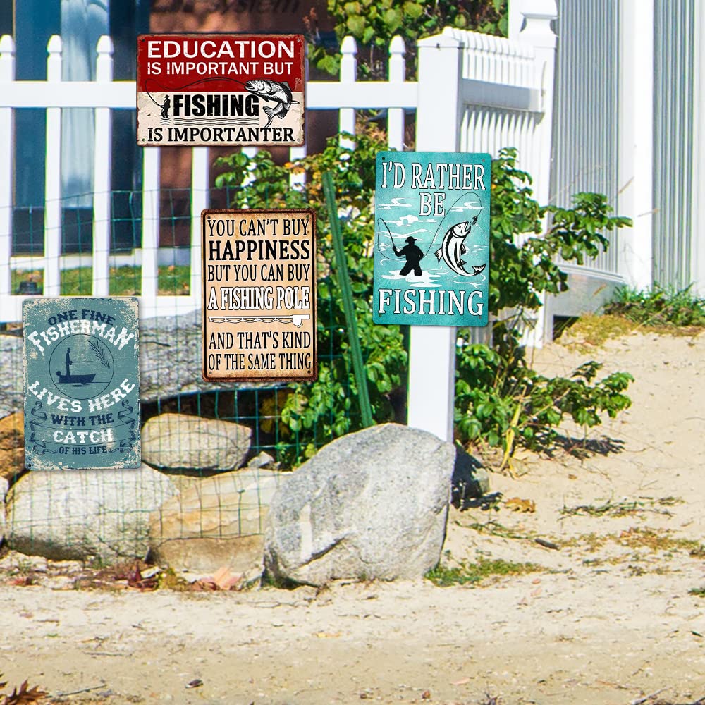 Fishing Decor Vintage Fishing Tin Signs For Man Cave Sign Fishing Wall Art Funny Garage Signs For Men Fish Cabin Lake House Meta