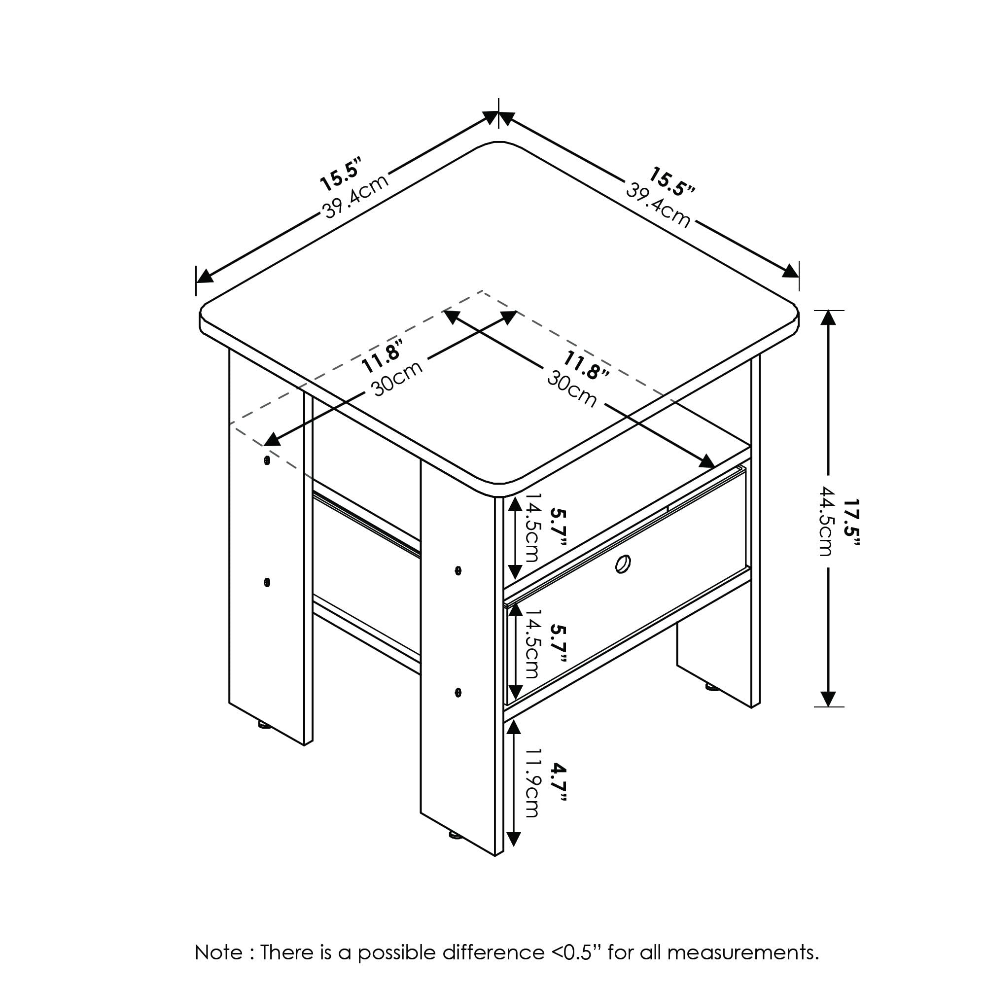 Furinno Andrey End Side Night Stand/Bedside Table with Bin Drawer, Amber Pine/Black