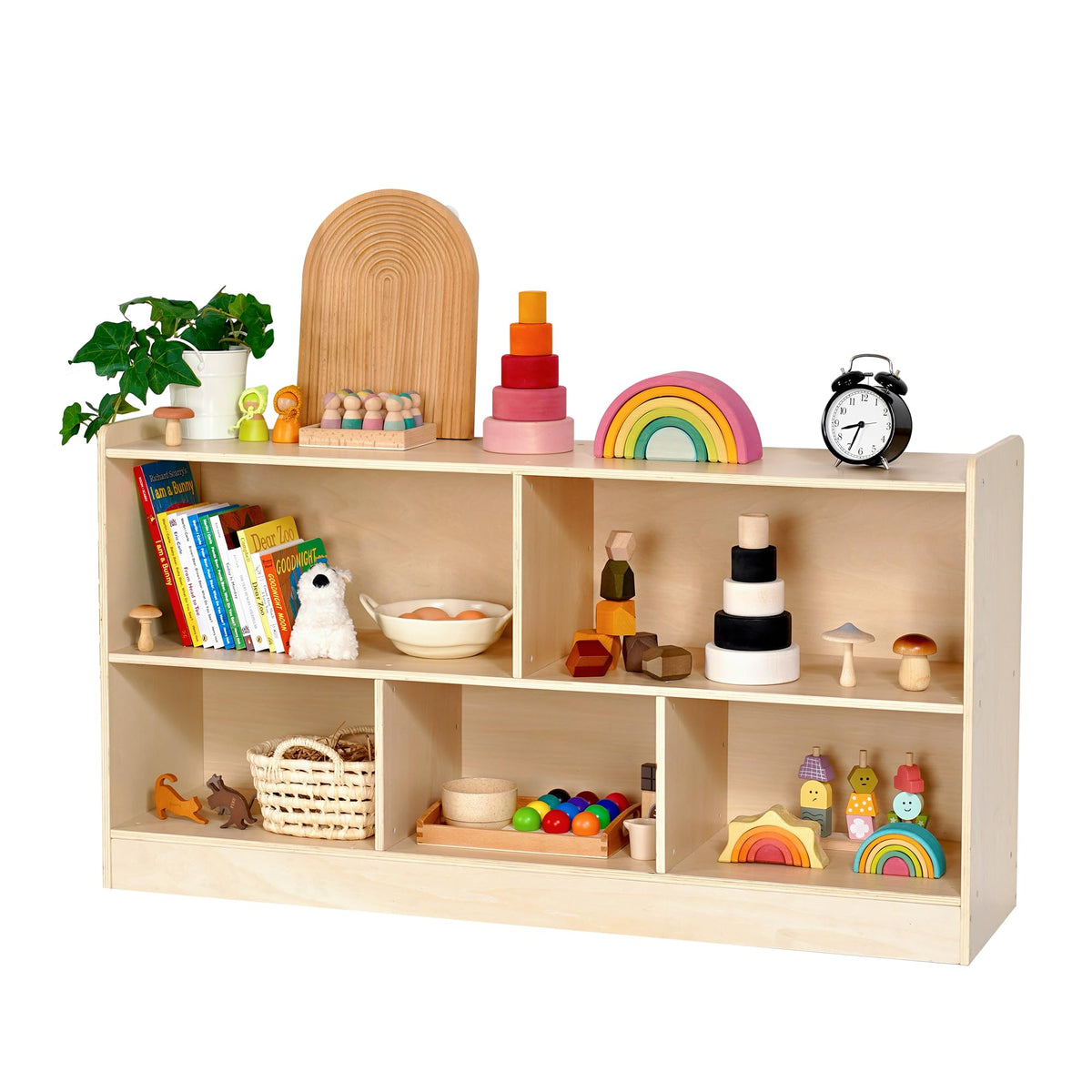 Montessori Book and Toy Shelf for Kids, 5Section Organizer, Birch Plywood