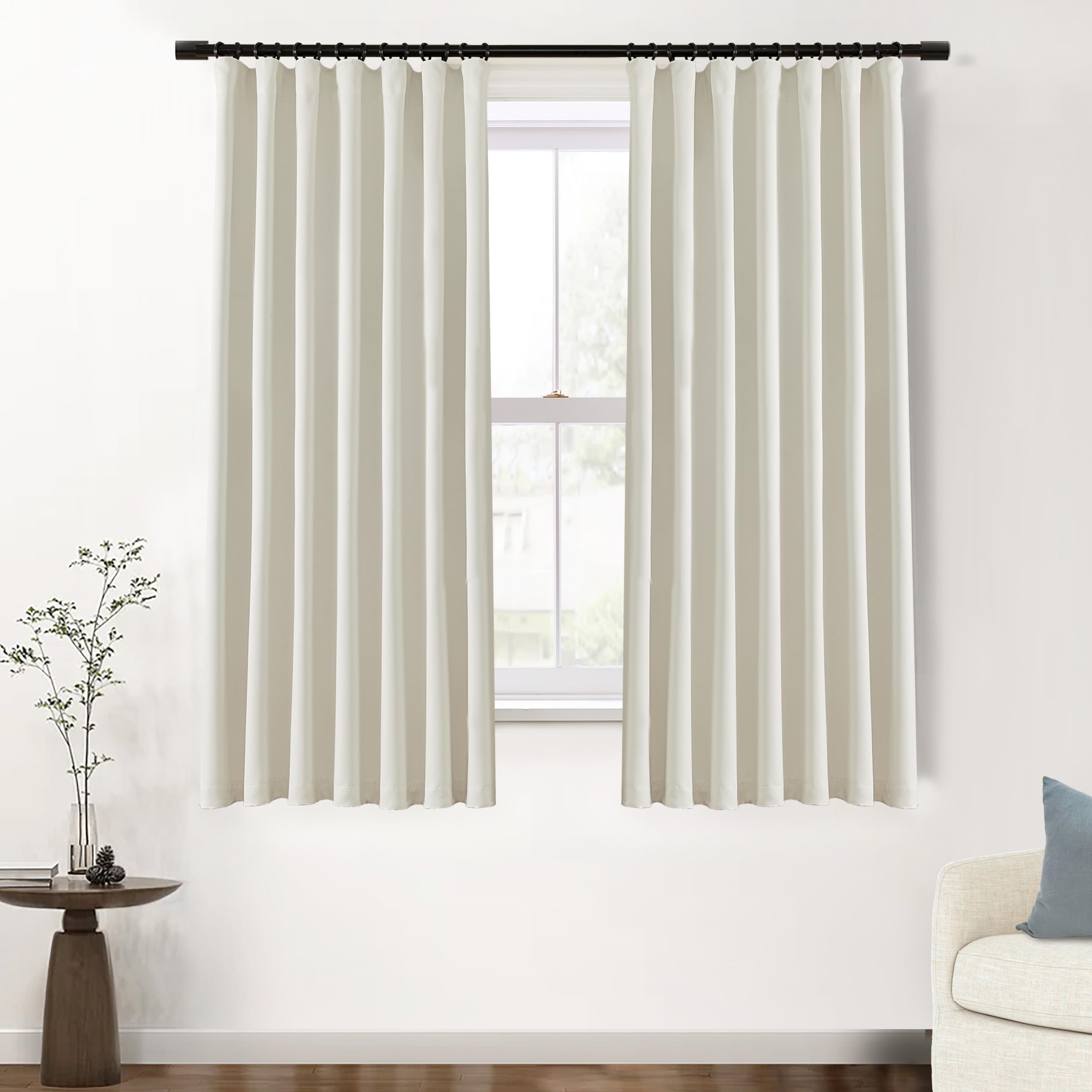 Shineland Black Out Curtains 63 Inch Long,100% Blackout Back Tab Thermal Room Darkening Curtains 63 Inch Length 2 Panel Set For
