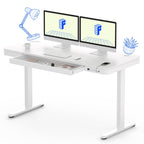 Flexispot 55' White Electric Standing Desk With Drawers, Quick Assembly Home Office Sit Stand Desk With Storage, Usb Charging, Computer Desk For Home Office (White Top + Adjustable Frame, Comhar)