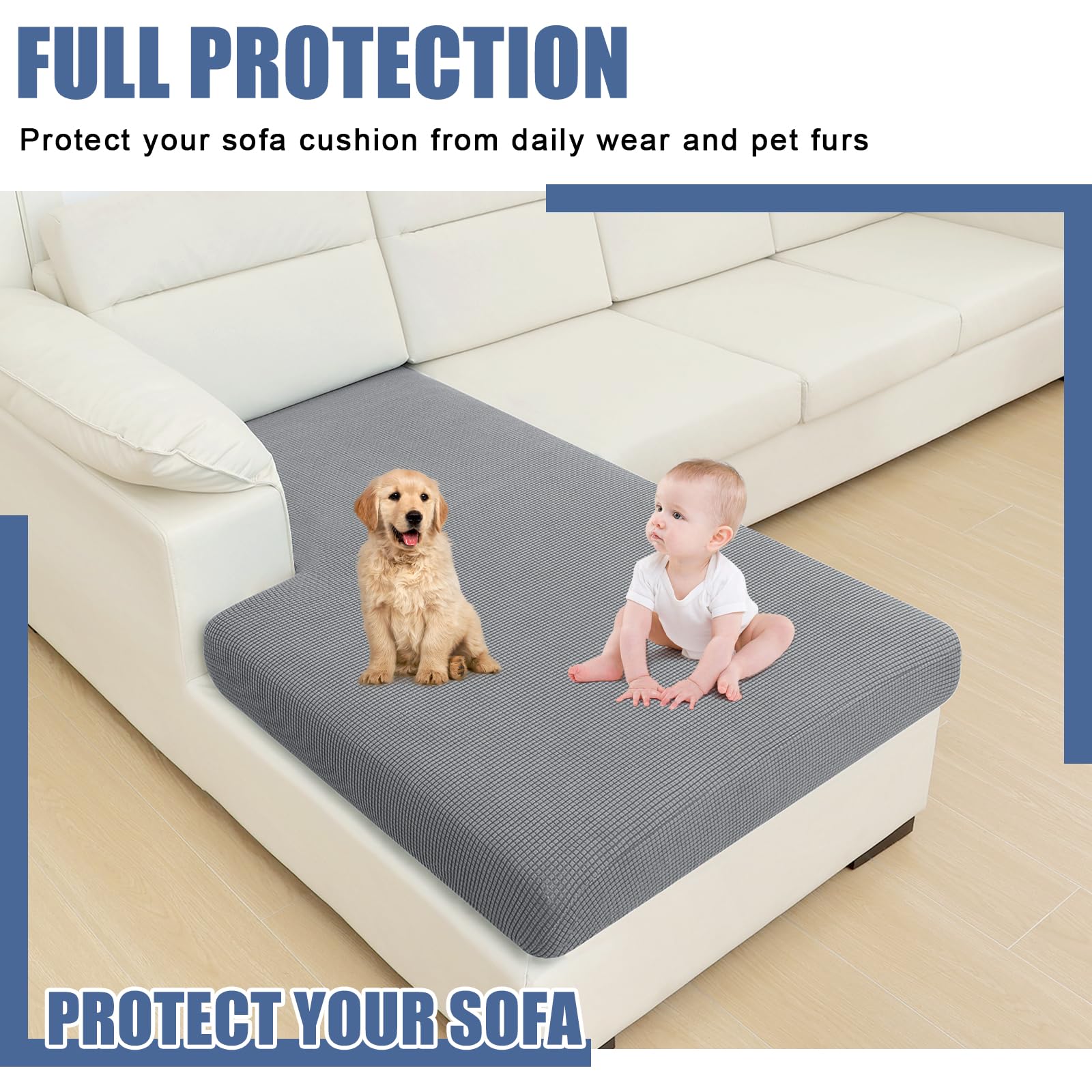 Smiry Waterproof Couch Cushion Covers, Stretch Jacquard Sectional Couch Covers, Soft L Shape Sofa Covers Washable, Chaise Lounge