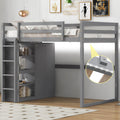 Ball & Cast Full Size Loft Bed with Led Light,Sturdy Wood Bedframe W/Storage Shelves & Builtin Wardrobe,Modern Design,Saving Sp