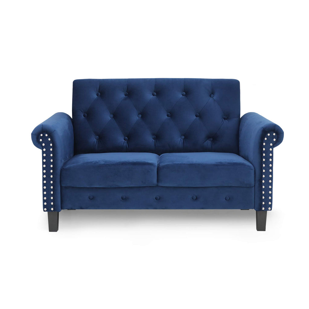 Furinno Bastia Vintage Modern Chesterfield Button Tufted Loveseat/Sofa Couch For Living Room, Navy Velvet