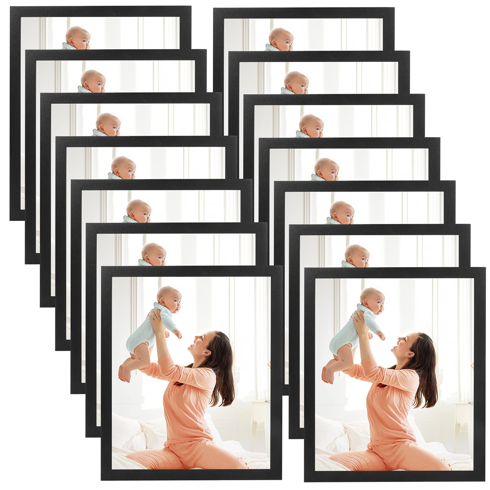 CRUGLA 8x10 Magnetic Picture Frames for Refrigerator 12 Packs, Modified Magnetic Sheet with Self Adhesive Backing, Black 8 by 10