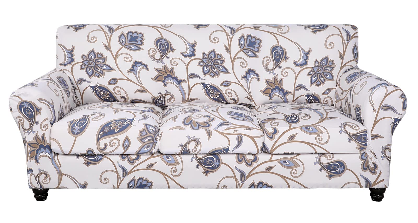 Searchi Stretch Sofa Cover Printed Couch Cover, Floral Pattern 4 Pieces Sofa Slipcover With 3 Separate Cushion Cover, Washable Furniture Protector For Living Room(Sofa, Love Flower)