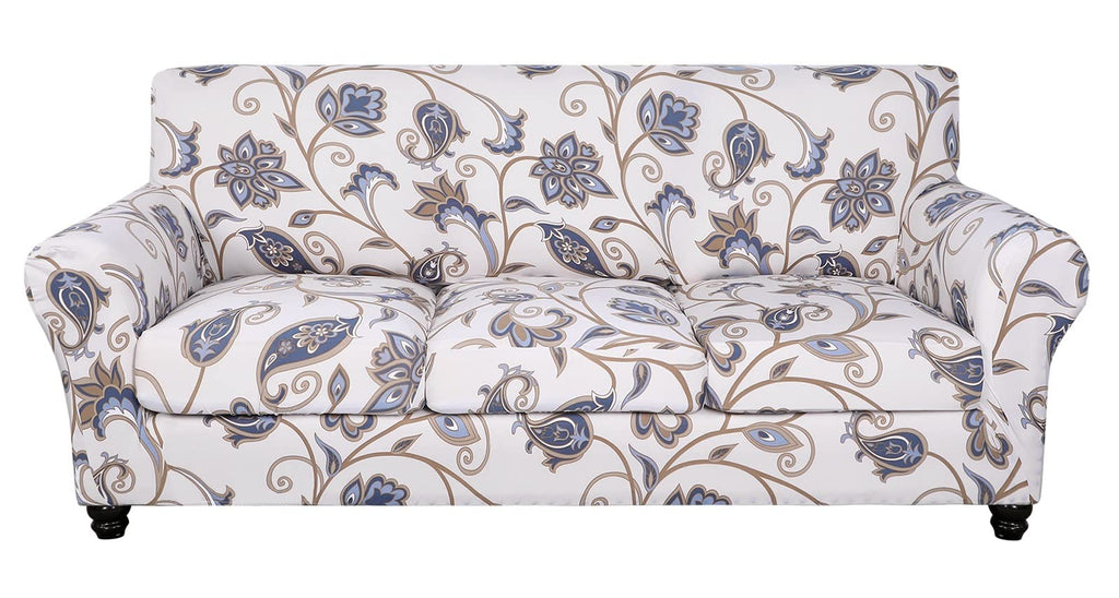 Searchi Stretch Sofa Cover Printed Couch Cover, Floral Pattern 4 Pieces Sofa Slipcover With 3 Separate Cushion Cover, Washable Furniture Protector For Living Room(Sofa, Love Flower)