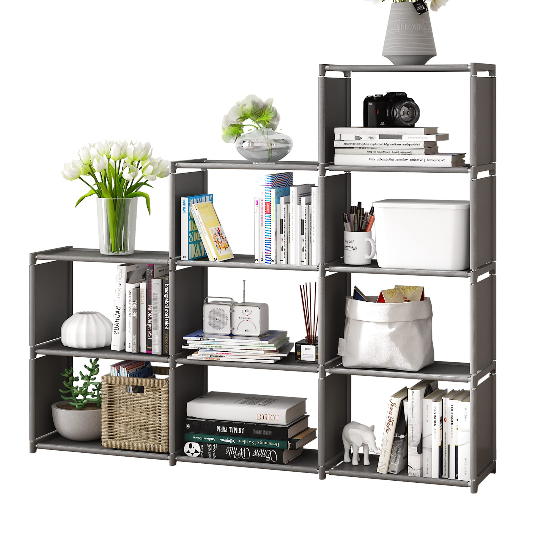 Moyipin Bookshelf, Assembled Storage Rack, Bedroom Living Room Vertical Cabinet Bookshelf, Double Row 9-Grid Multi-Functional St