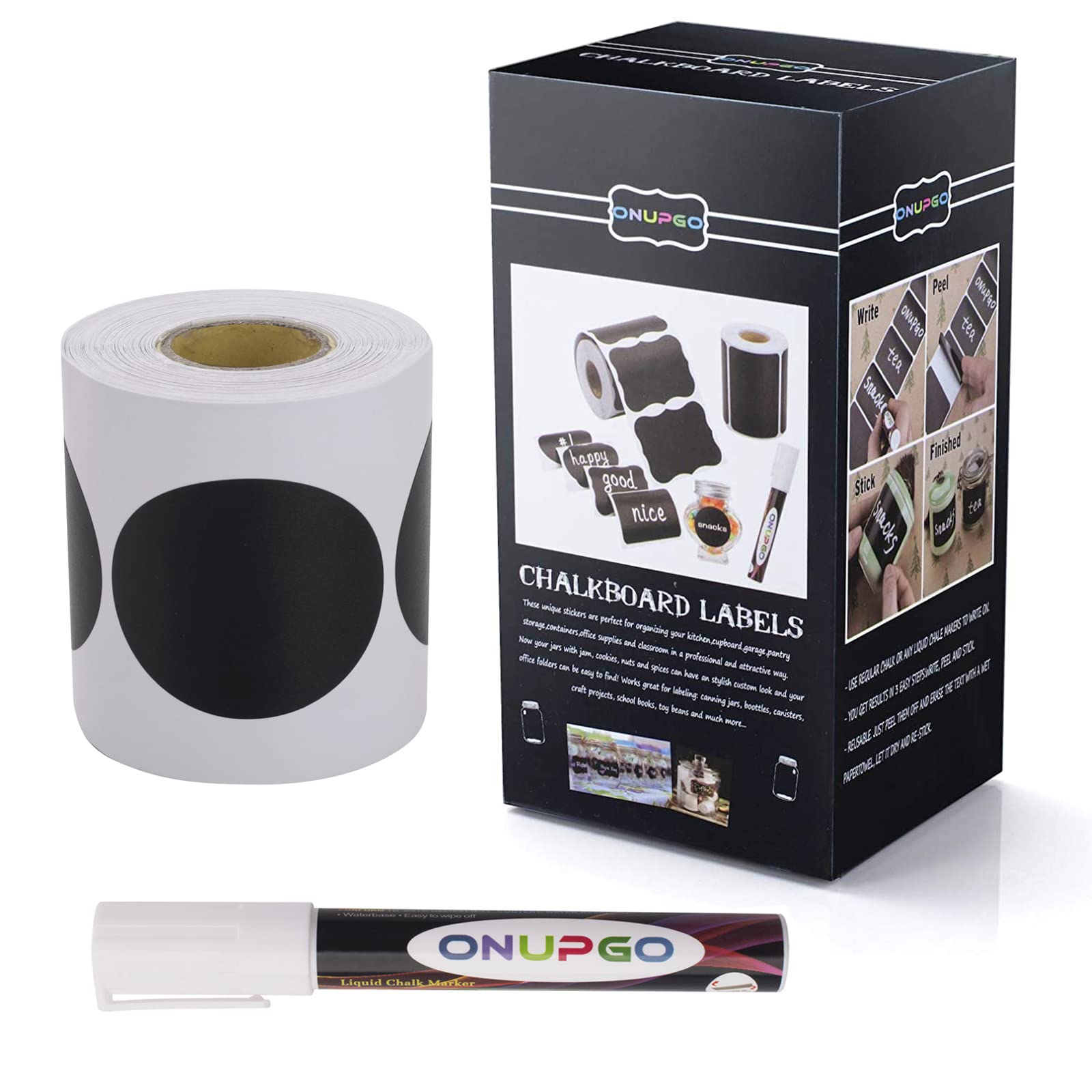 Onupgo Chalkboard Labels-180Pcs Waterproof Reusable Blackboard Stickers With 1 Liquid Chalk Marker For Mason Jars, Parties Decor