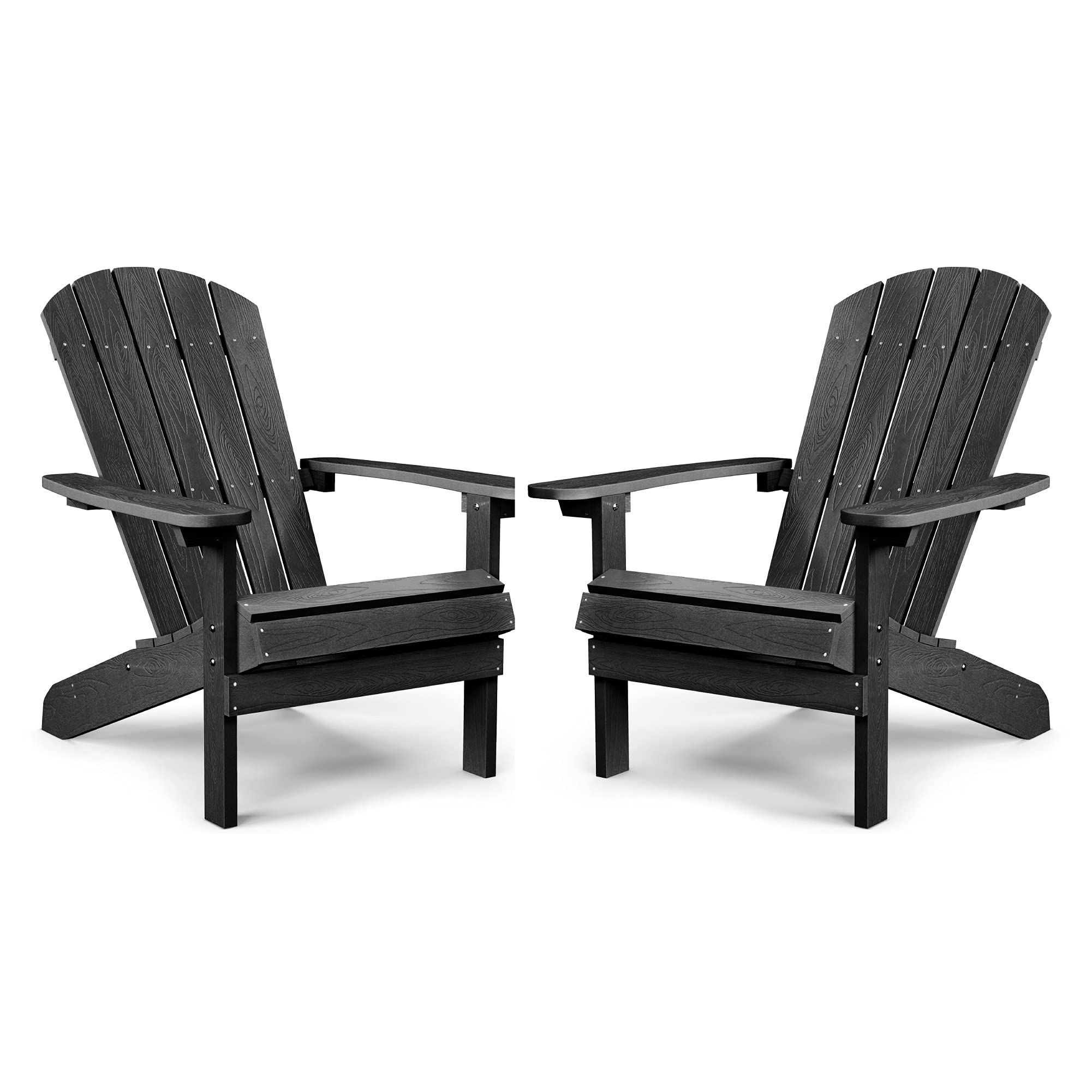 Adirondack Chairs Set Of 2 Plastic Weather Resistant, Outdoor Chairs 5 Steps Easy Installation, Like Real Wood, Widely Used In Outdoor, Patio, Fire Pit, Deck, Outside, Garden, Campfire Chairs (Black)