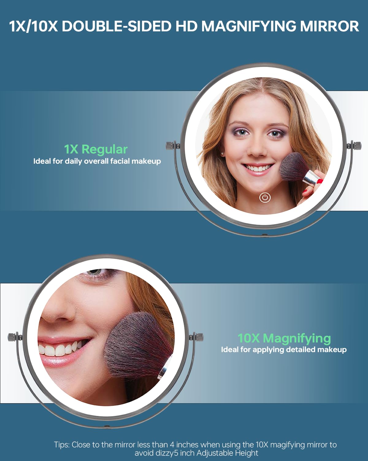 Erlingeryi 9' Lighted Makeup Mirror With With Lights And Magnification 1X/10X, 5000Mah Rechargeable Magnifying Vanity Mirror, 3