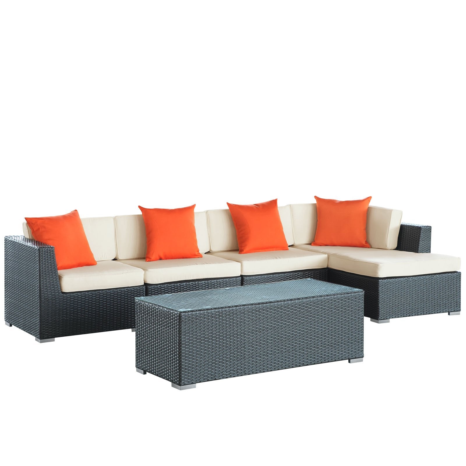 Modway Eei-728-Exp-Trq-Set Signal 5-Piece Outdoor Wicker Patio Sectional Sofa Set, Espresso Turquoise