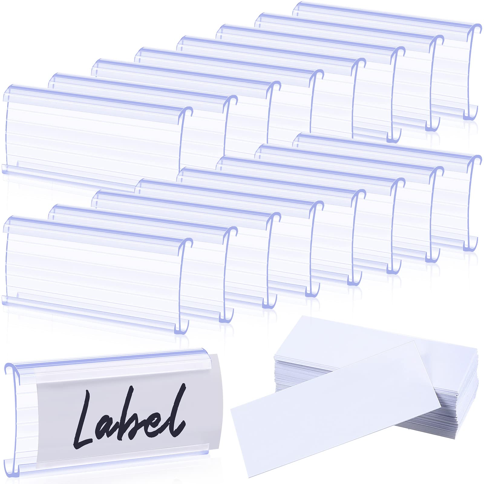 Yulejo 200 Pieces Metro Shelf Label Holders Wire Rack Label Holder Clear Plastic Shelf Tags For Wire Shelving Clips With Label P