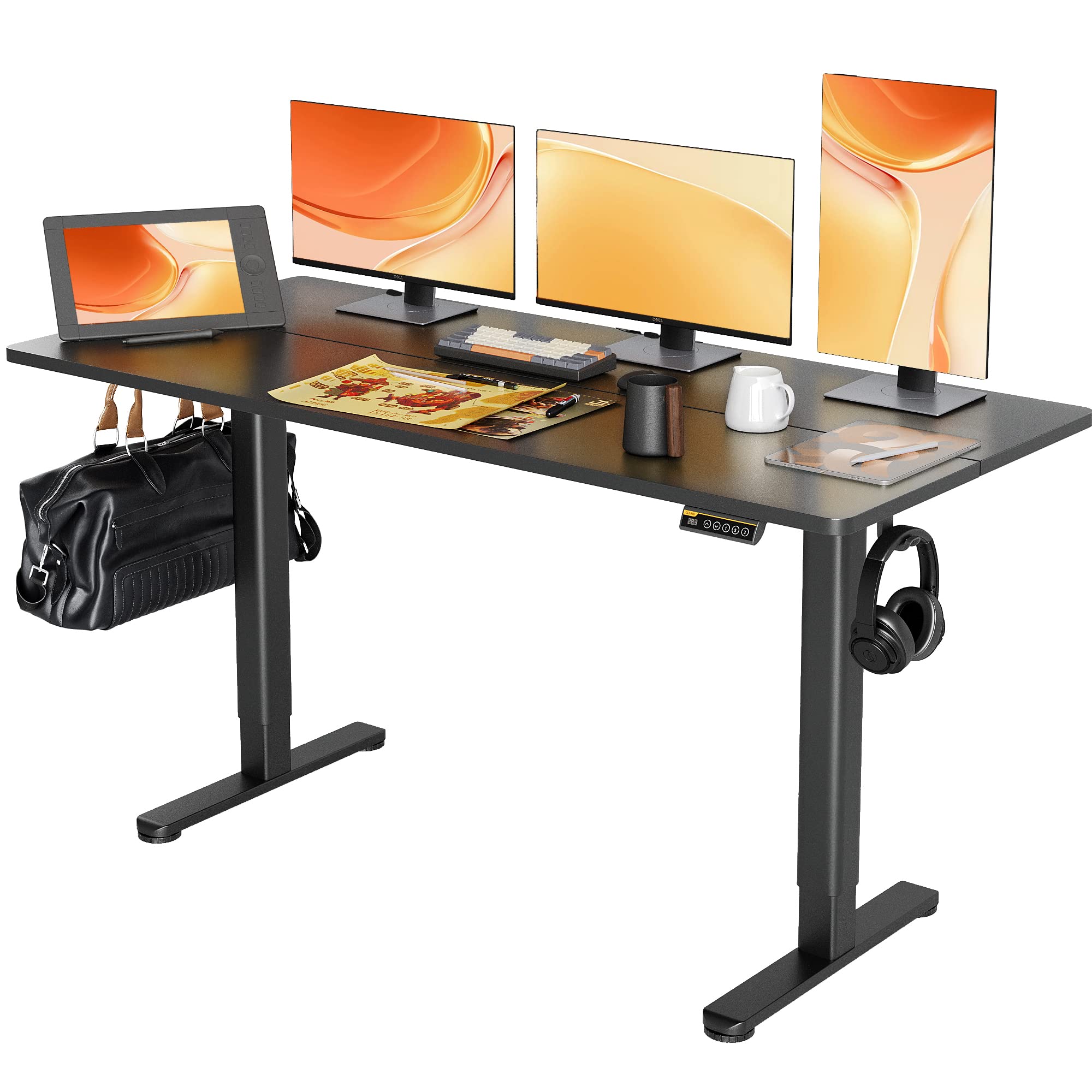 Claiks Electric Standing Desk, Adjustable Height Stand up Desk, 63x24 Inches Sit Stand Home Office Desk with Splice Board, Black