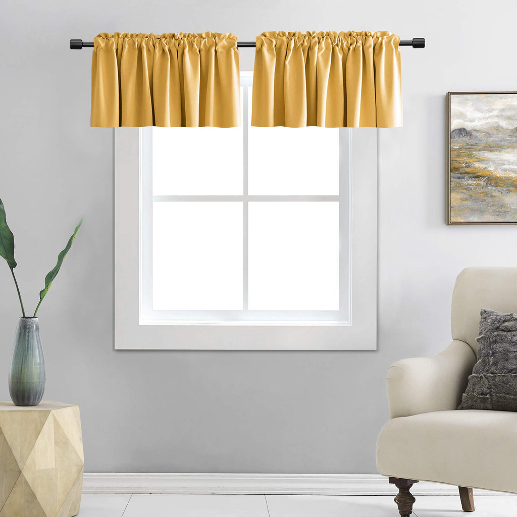 DONREN Gold Yellow Curtain Valances for Living Room - Blackout Rod Pocket Valances for Small Window (72 Wide by 18 Long,2 Panels