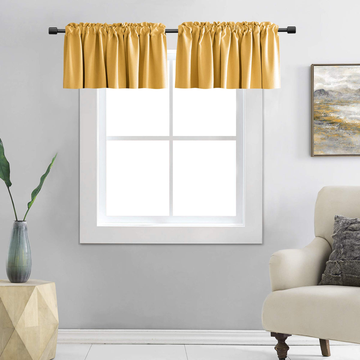 Donren 2 Panels Gold Yellow Curtain Valances For Living Room - Blackout Rod Pocket Valances For Small Window (52 Width By 16 Inc