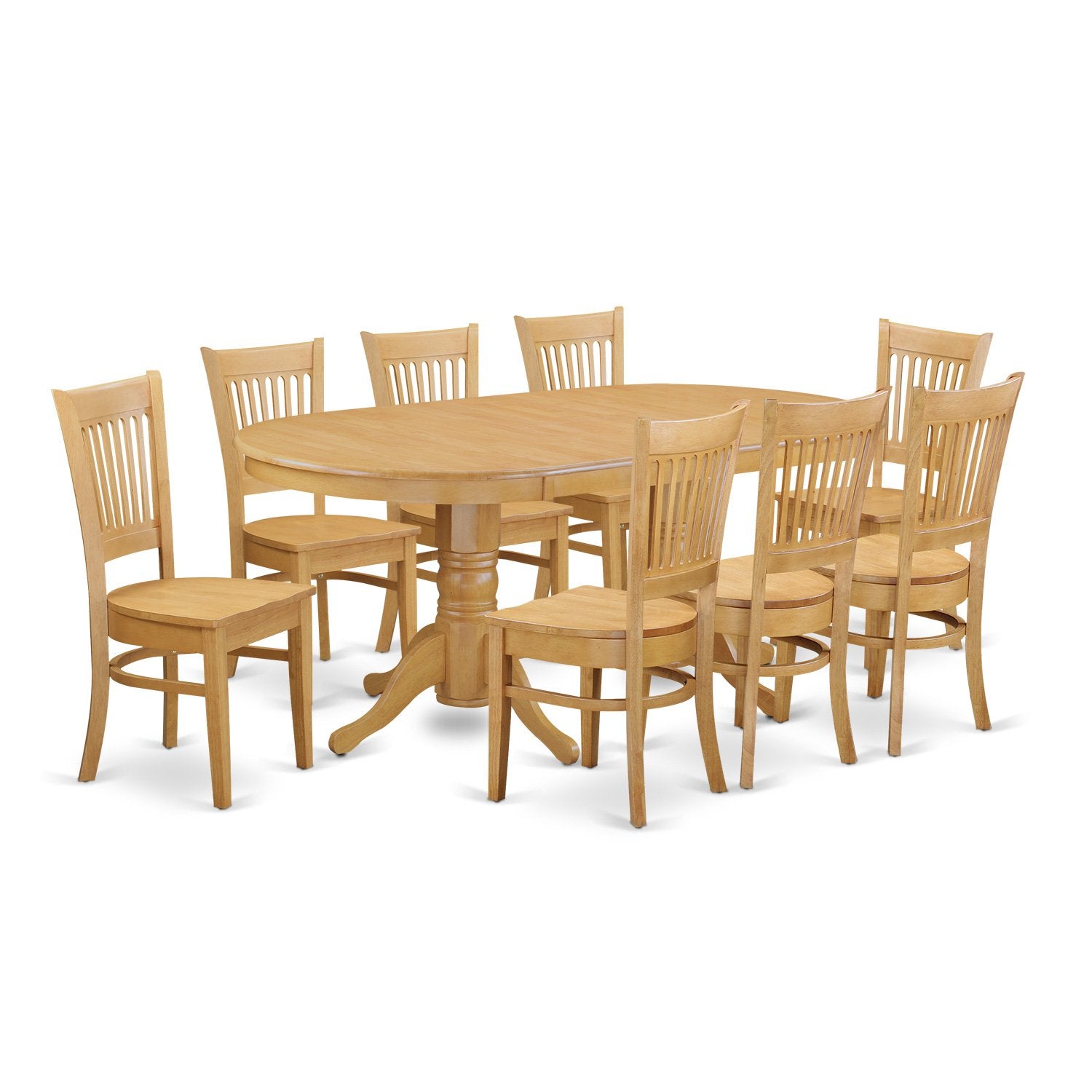 East West Furniture Vancouver 9 Piece Set Includes an Oval Dining Room Table with Butterfly Leaf and 8 Kitchen Chairs, 40x76 Inch, Oak