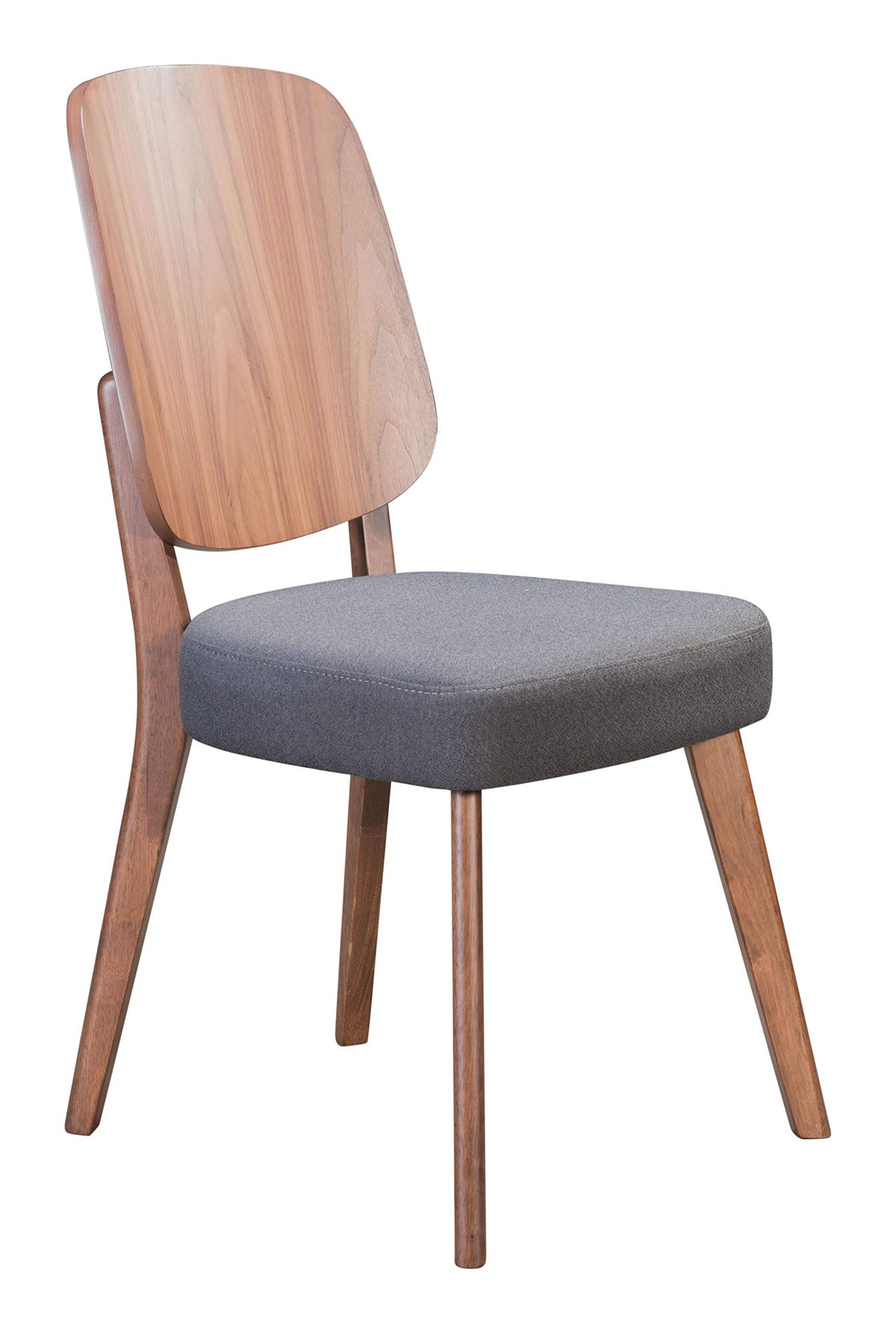 HomeRoots Poly Linen, Wood Veneer, MDF, Rubber Wood 18.9' x 22.4' x 35.4' Walnut & Dark Gray, MDF, Rubber Wood, Dining Chair - Set of 2