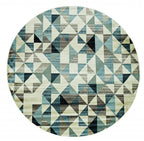 Homeroots Heat-Set Polypropelene 8™ Round Blue Beige Nested Diamonds Modern Area Rug