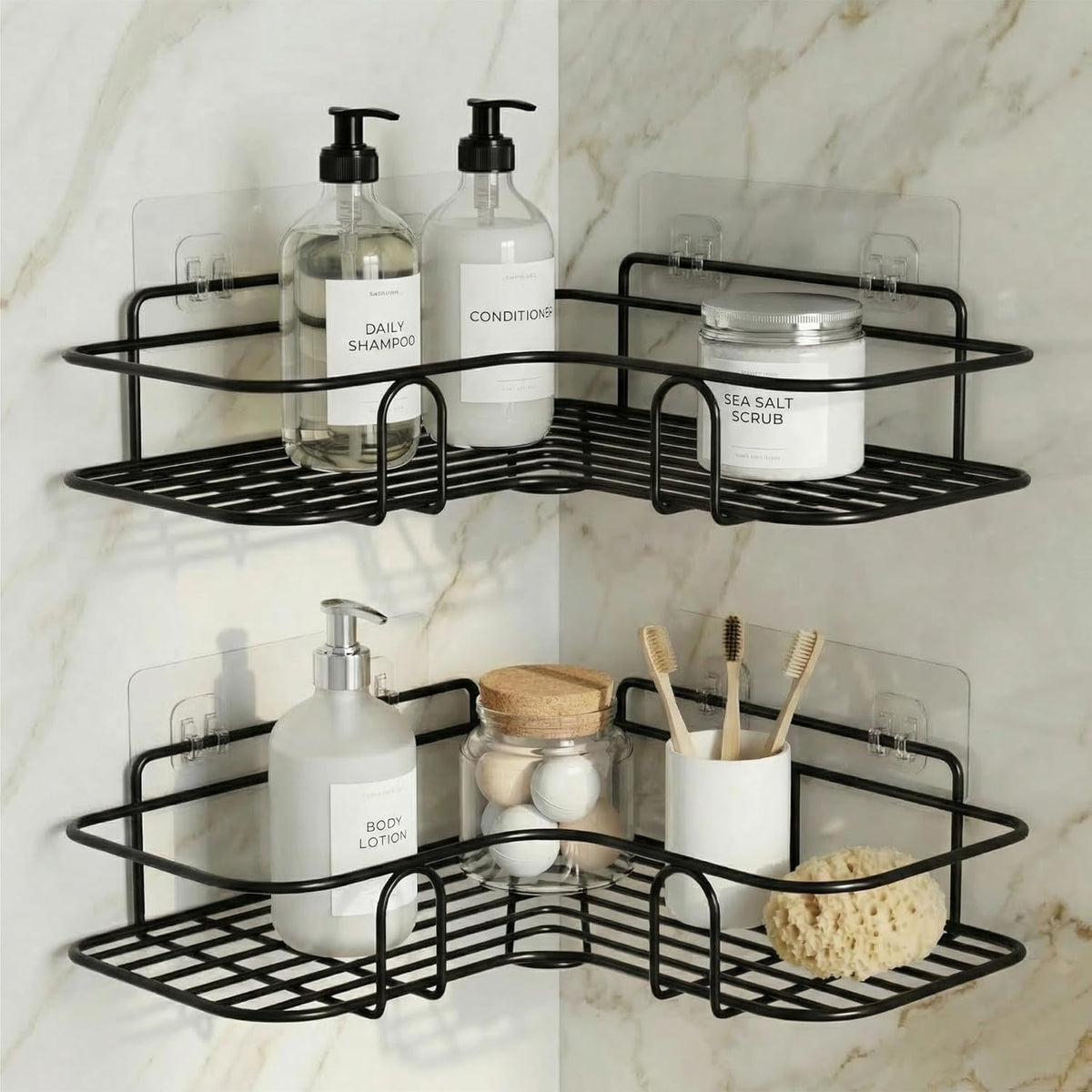 Casovia Metal Bathroom Corner Shelf Rack | No Drilling Required | Self Adhesive | Rustproof | Wall Mounted | for Kitchen & Bathr