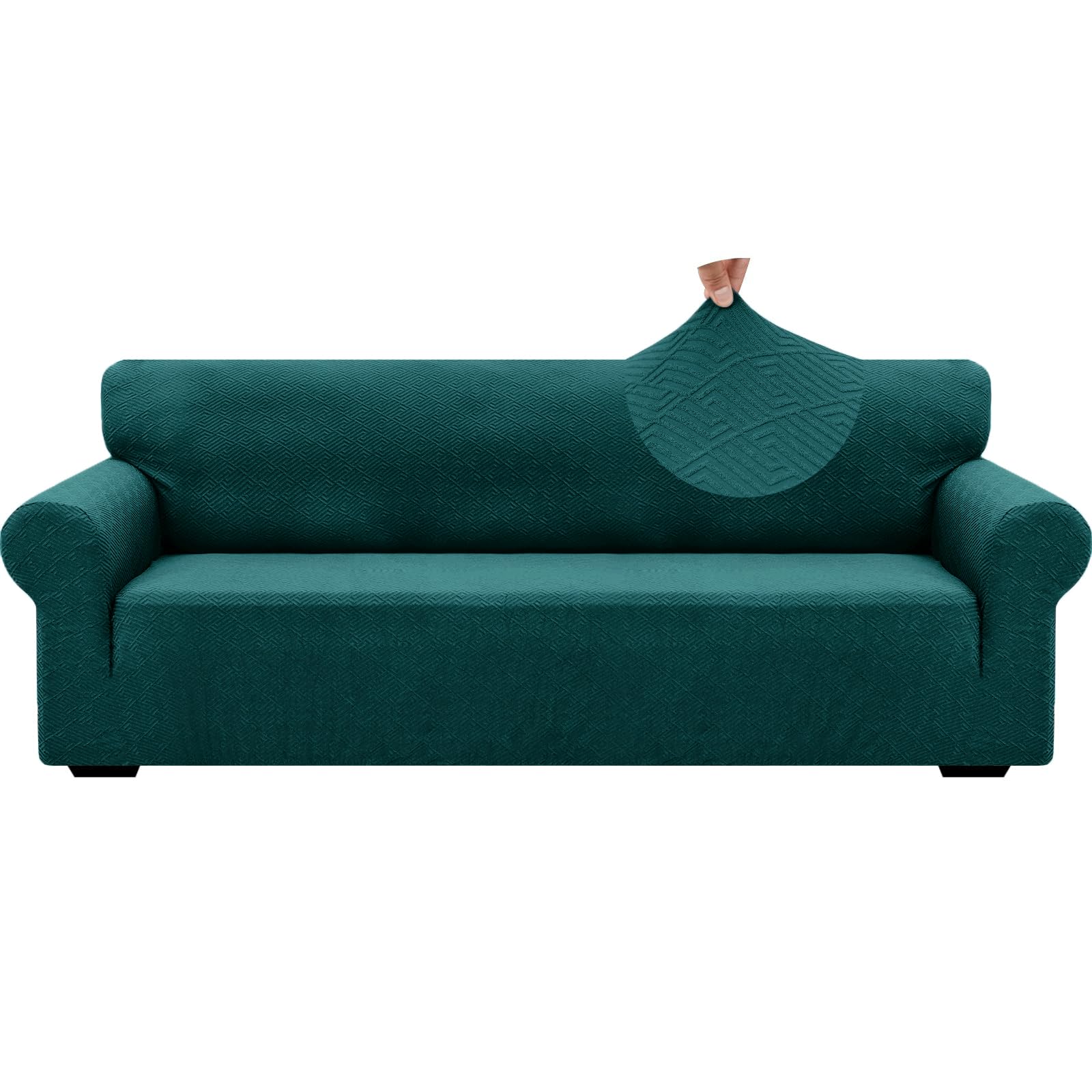 Znsayotx 1 Piece Jacquard Couch Covers For 3 Cushion Couch High Stretch Sofa Cover For Pets Dogs Anti Slip Extra Large Sofa Slipcovers Furniture Protector (X-Large, New Pattern Blackish Green)