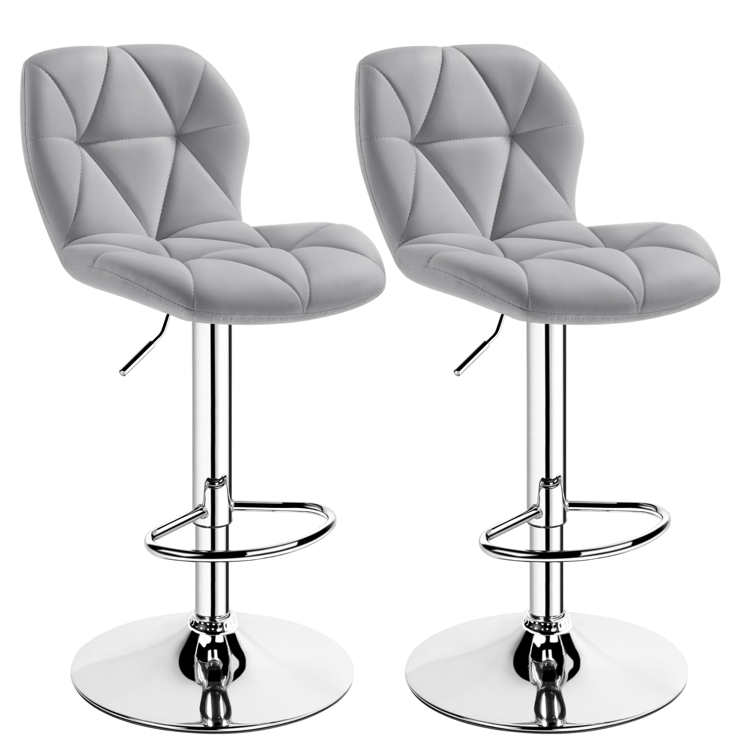 Yaheetech Grey Bar Stools Set Of 2, Pu Leather Bar Chairs With Backrest, Height Adjustable Swivel Island Stools For Bar, Kitchen Counter, Light Grey
