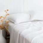 Pandatex White Linen-Textured Bed Sheets Set, Bamboo Rayon, Cotton, Linen Blend Bed Sheets Queen Size, Soft Cool & Breathable Fo