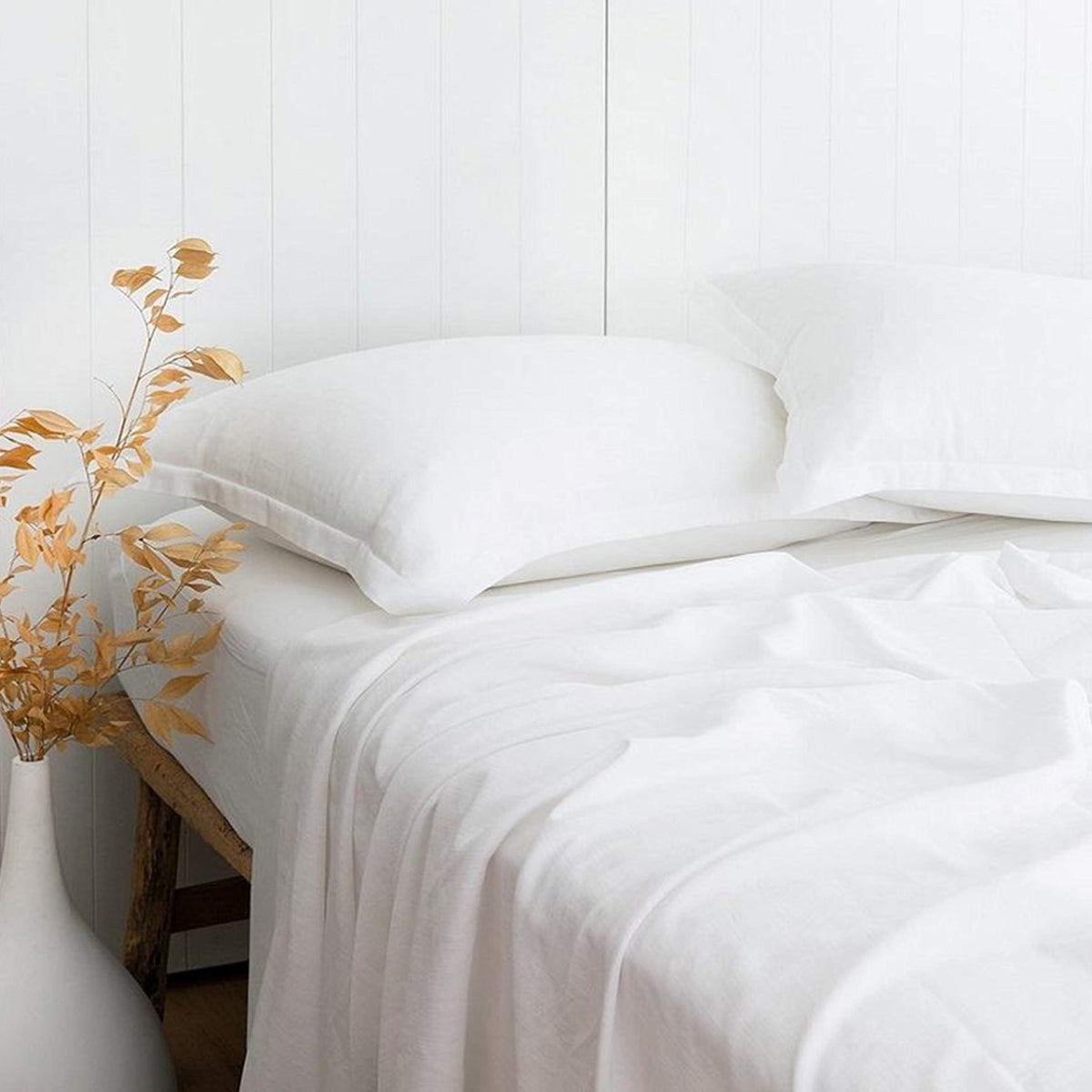 Pandatex White Linen-Textured 55 Viscose From Bamboo 45 Cotton Sheets Set Full Size, Soft Cool  Breathable Sheets For Hot Sleepe