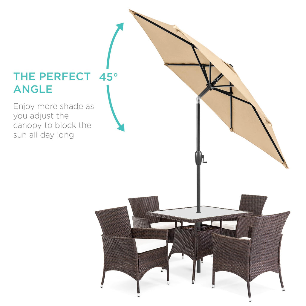 Best Choice Products 7.5Ft Heavy-Duty Round Outdoor Market Table Patio Umbrella W/Steel Pole, Push Button Tilt, Easy Crank Lift - Sand