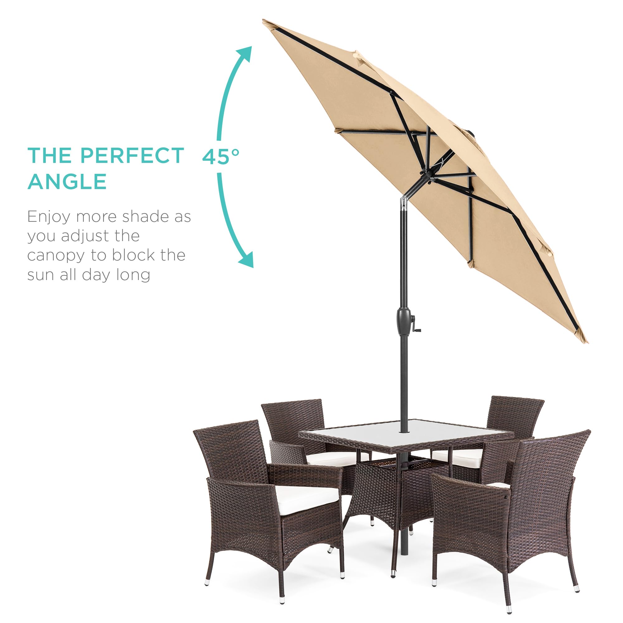 Best Choice Products 7.5Ft Heavy-Duty Round Outdoor Market Table Patio Umbrella W/Steel Pole, Push Button Tilt, Easy Crank Lift - Sand