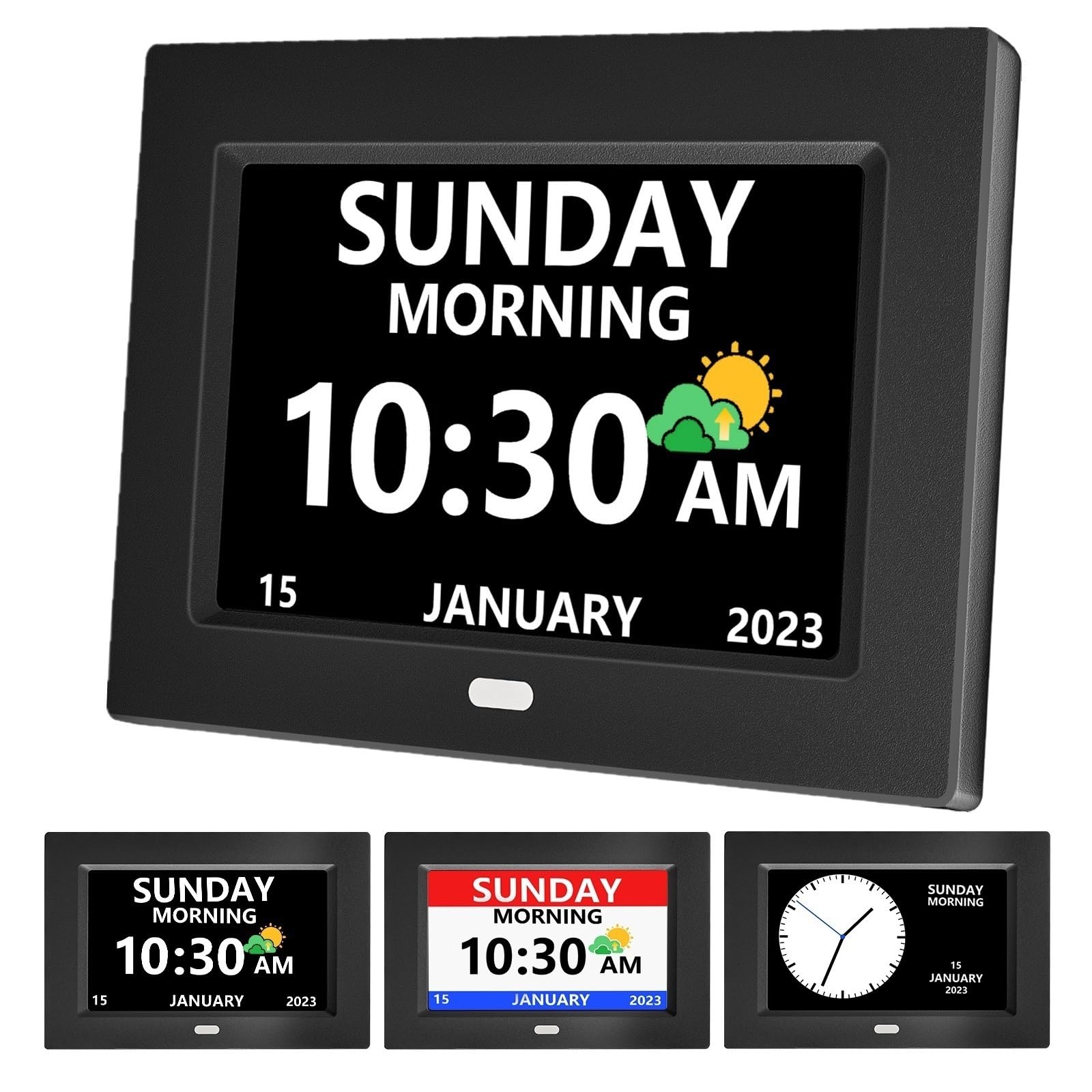 MRCHYDZ 7 Inch Clock with Day and Date for Elderly Large Display Digital Clock 12 Alarms 3 Medicine Reminders Large Font Dementi
