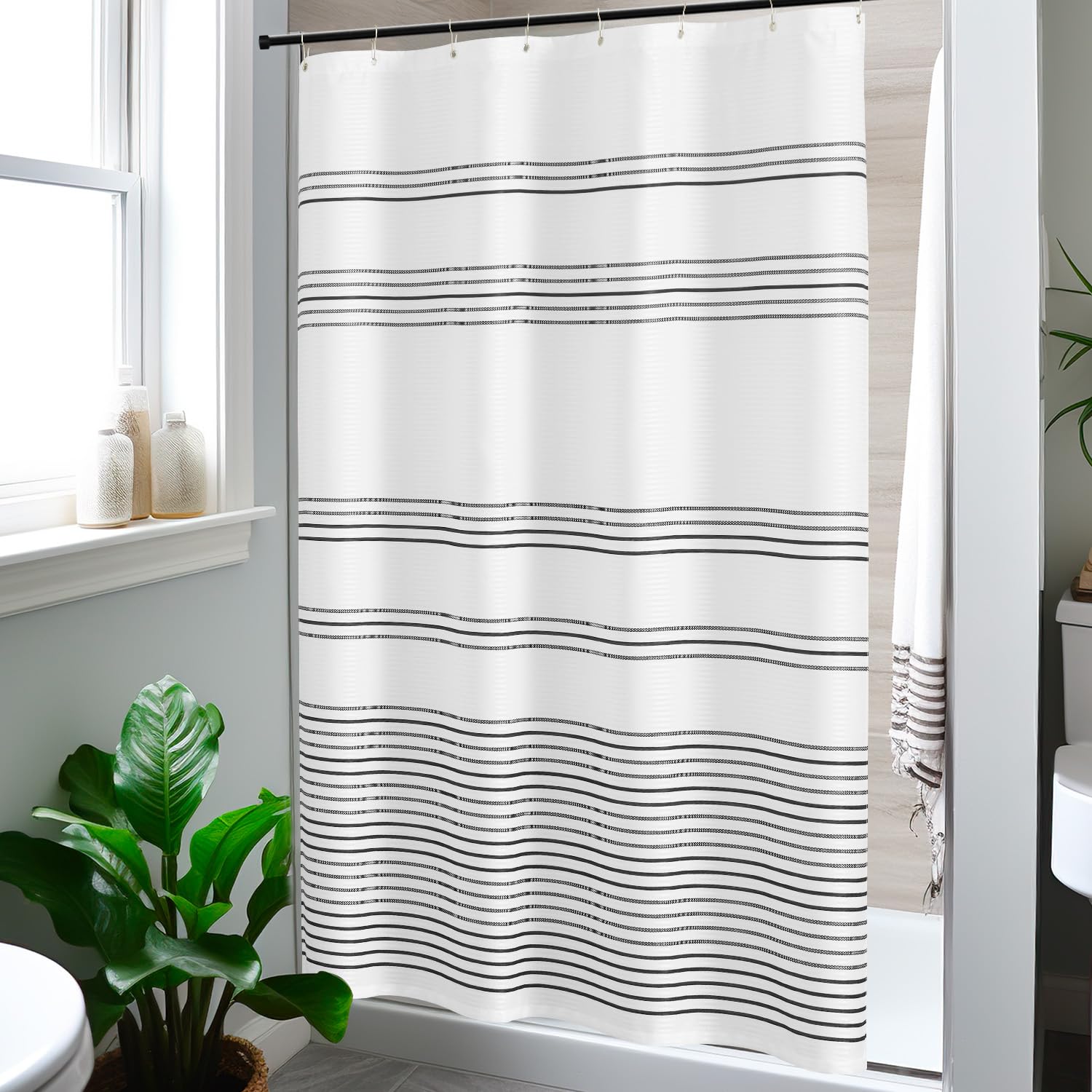 jinchan Black and White Shower Curtain Fabric Shower Curtain for Bathroom Modern Black Striped Shower Curtain Waterproof in Bath