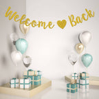 Talorine Welcome Back Banner, Home Theme Party, Back To School, Happy Retirement Party Decorations (Gold Glitter)
