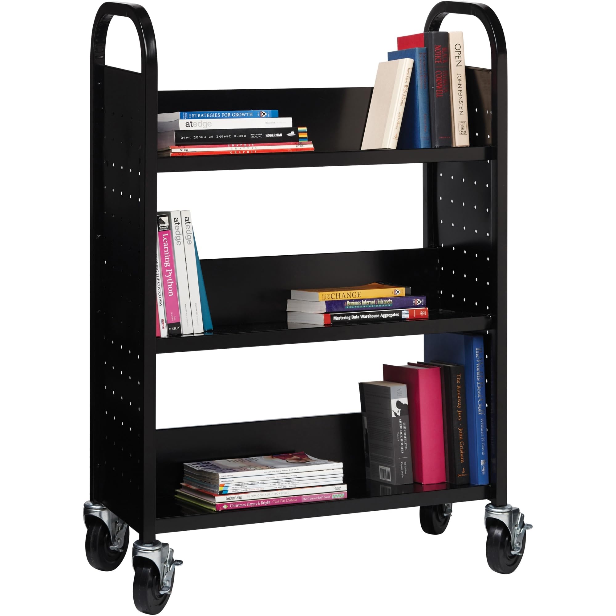 Lorell Single-Sided Steel Book Cart, Black