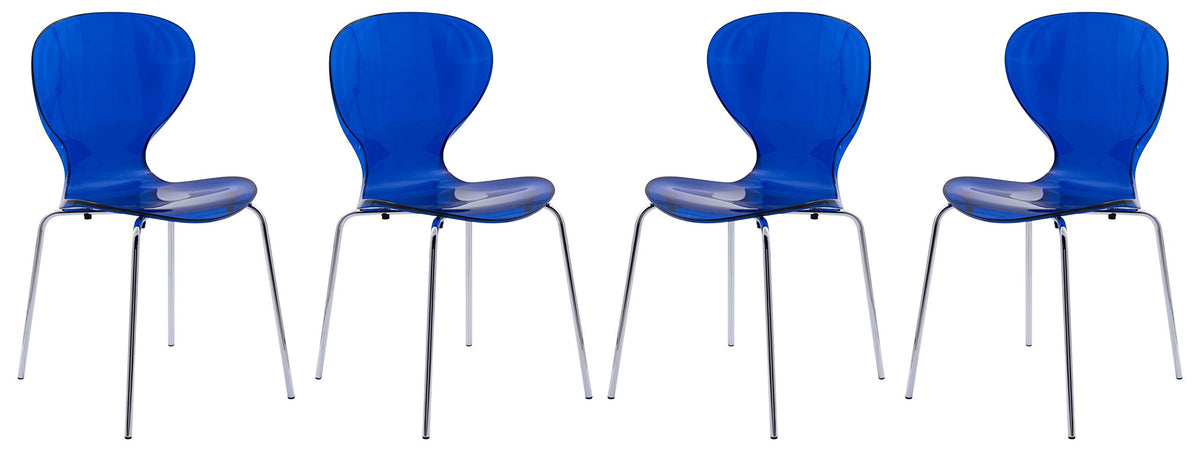 LeisureMod Oyster Transparent Modern Dining Side Chairs in Blue (Set of 4)