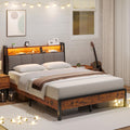Novilla Full Size Bed Frame, Full Bed Frame Storage Headboard with Charging Station, Platform Metal Bed Frame with RGB Lights, H