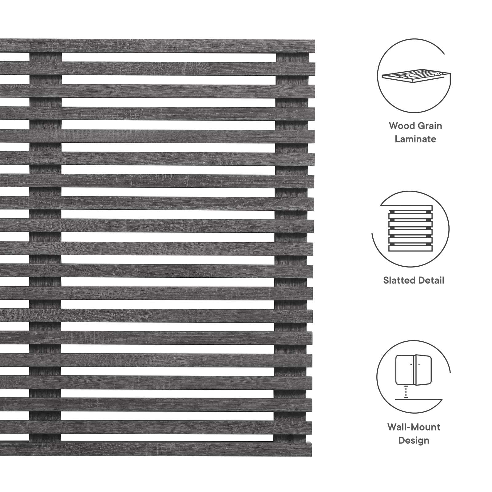 Modway Render Mid-Century Modern Wall-Mount Twin Headboard in Charcoal