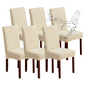 Genina Waterproof Chair Covers For Dining Room, Stretch Jacquard Dining Chair Slipcovers Removable Washable Chair Protector For Kitchen, Parsons (Jacquard-Beige, 6 Pcs)