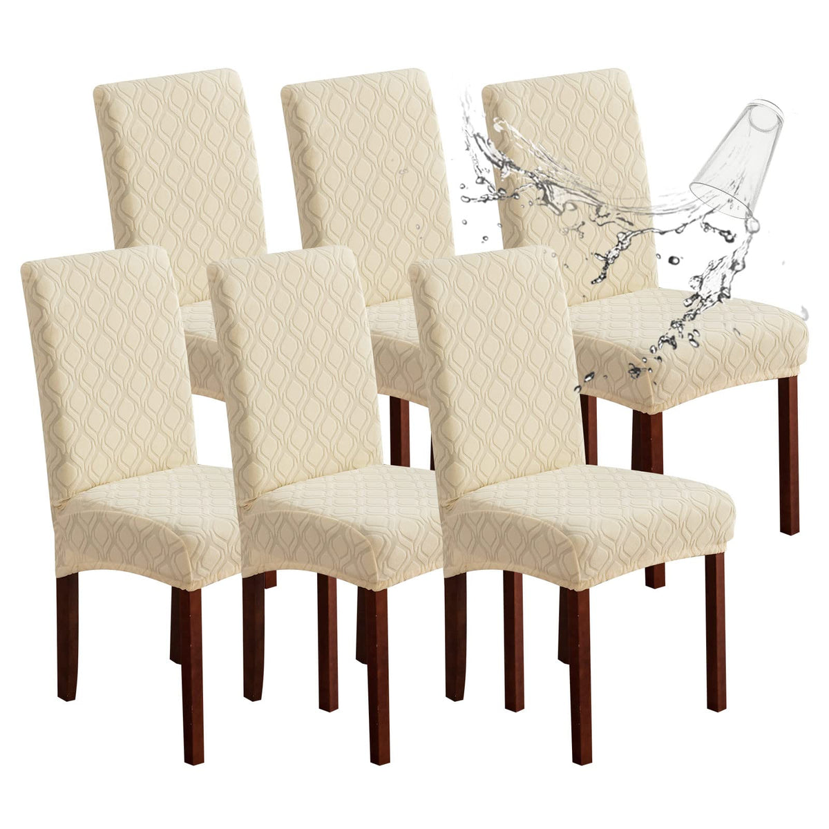 Genina Waterproof Chair Covers For Dining Room, Stretch Jacquard Dining Chair Slipcovers Removable Washable Chair Protector For Kitchen, Parsons (Jacquard-Beige, 6 Pcs)