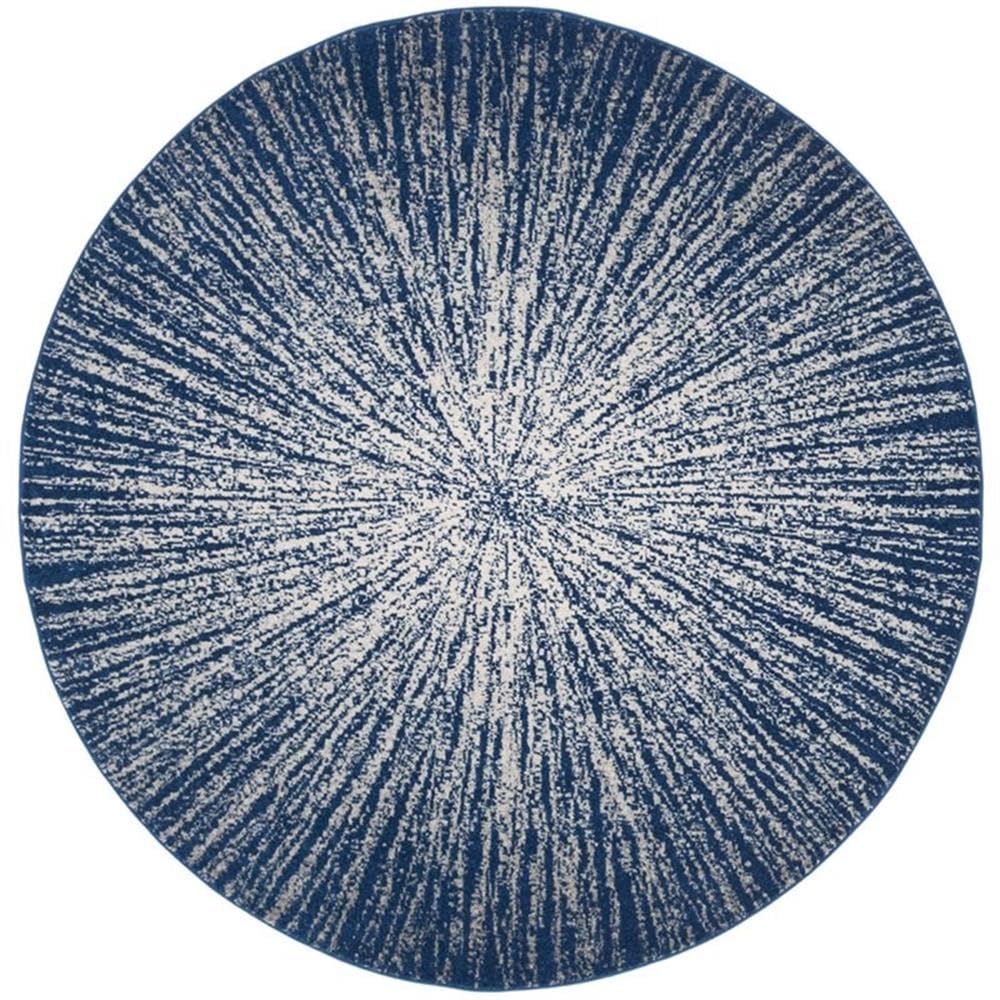 SAFAVIEH Evoke Collection Area Rug - 8 Round, Navy & Ivory, Abstract Burst Design, Non-Shedding & Easy Care, Ideal for High Tra