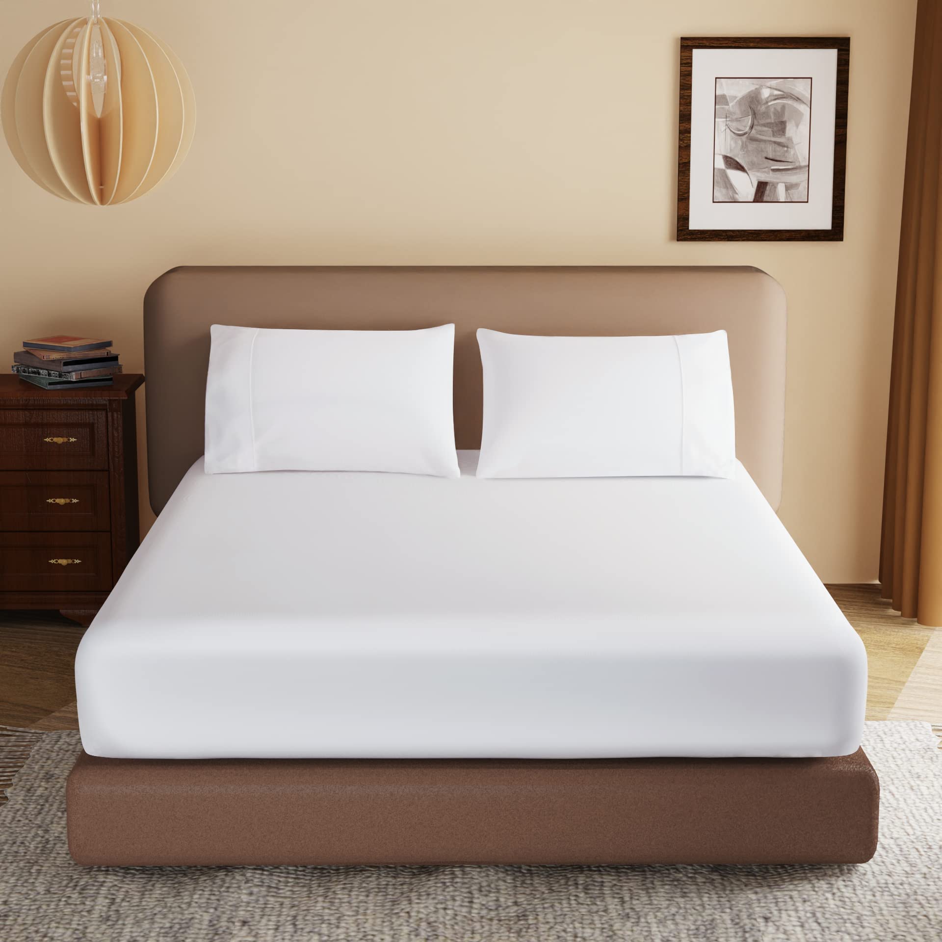 100% Egyptian Cotton Fitted Sheet King Size White, 600 Thread Count, 8-16'' Deep Pocket Sheet, Soft & Elastic Sateen Weave Botto